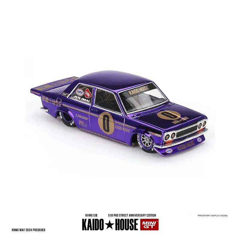 غطاء محرك السيارة MINIGT KHMG 138 Datsun 1:64 510 Pro Street Anniversary Edition مطلي بالكهرباء وقابل للفتح، نموذج سيارة Diecast Kaido House