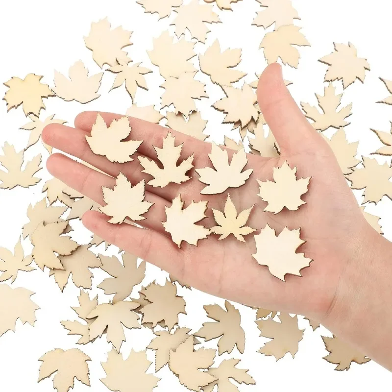 

50 Pieces Wooden Maple Leaf Cutout Wood Pieces Mini Wooden Maple Leaf Ornament for Thanksgiving Party Fall Autumn DIY Decoration