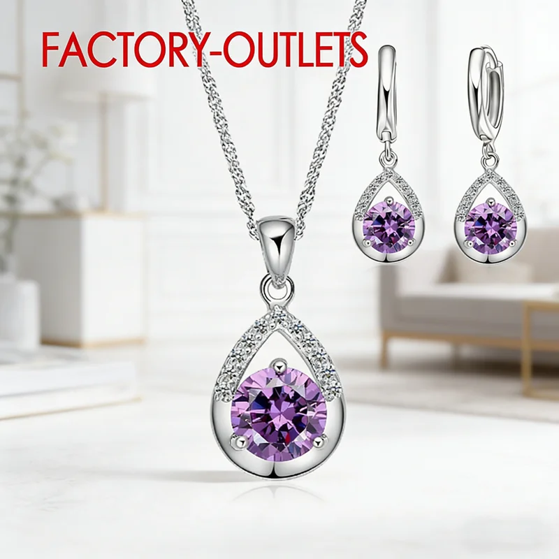 Hot Sale 925 Sterling Silver Bridal Jewelry Sets Romantic Crystal Water Drop Necklaces Hoop Earrings Women Party Engagement