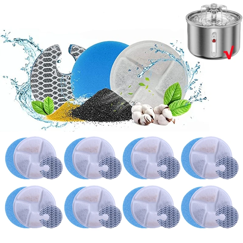 4 Sets Cat Water Fountain Filters Replacement for Stainless Steel Automatic Cats Feeder Pet Fountain Filter Pet Accessories