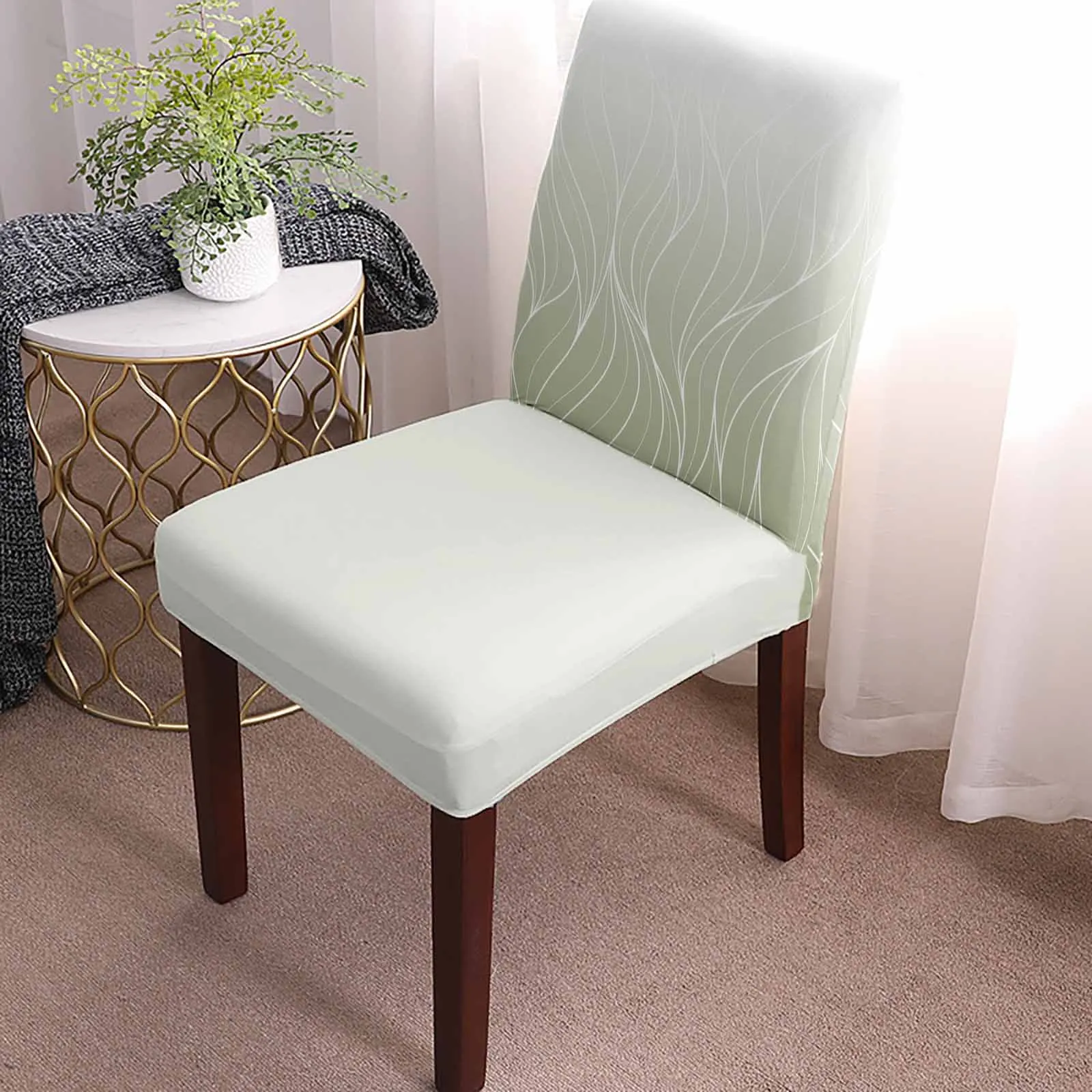 Sage Green Gradient Line Texture 4/6/8PCS Spandex Elastic Chair Case For Wedding Hotel Banquet Dining Room