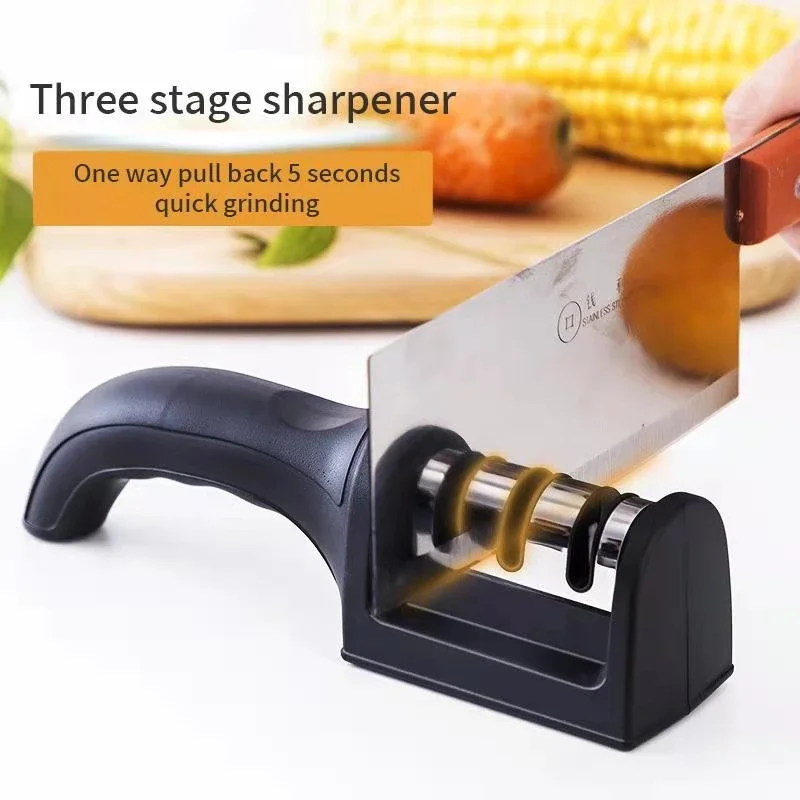 

Knife Sharpener Handheld Multi-function 3 Stages Type Quick Sharpening Tool With Non-slip Base Kitchen Knives Accessories Gadget