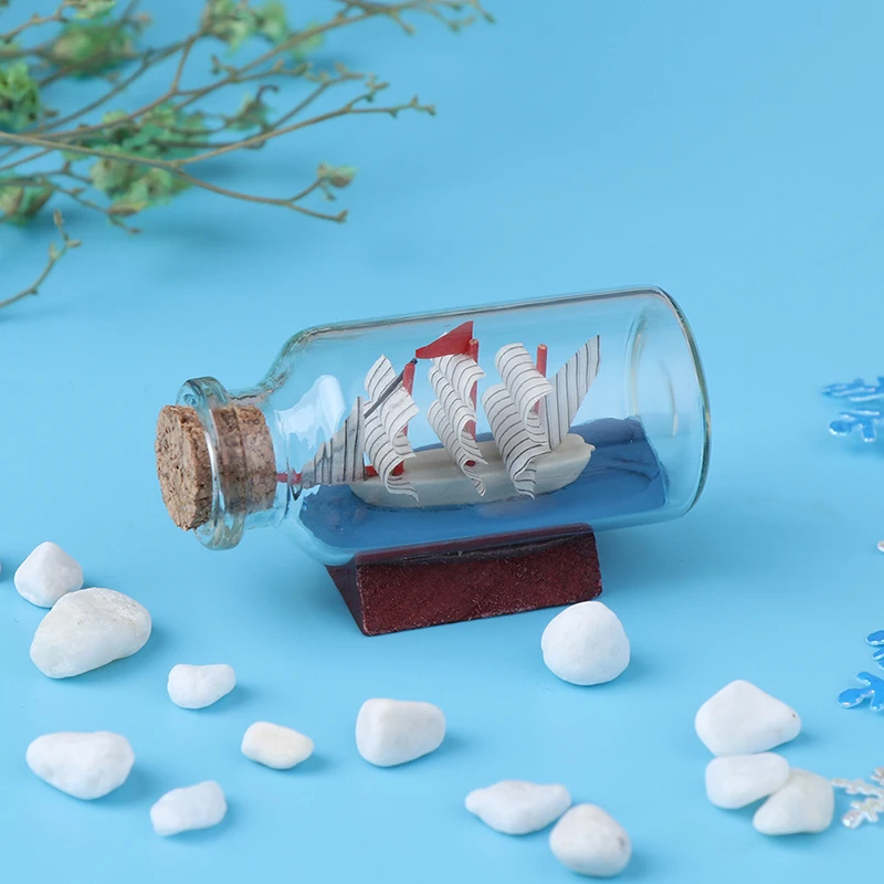 Beach Shell Sand Sailing Boat In Bottles Miniatures Fairy Garden Glass Decoration Figurines Drift DIY Desktop Home Accessories