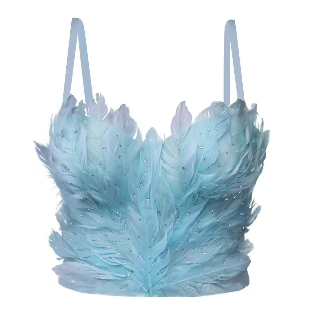 

Herringbone vest camisole for women White vest pure desire elegant camisole feather decoration colored diamond herringbone bra
