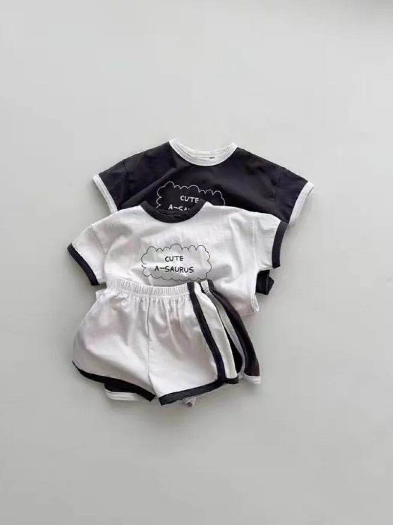 

2024 Summer New Baby Letter Print Short Sleeve Set Infant Boy Girl Comfortable Casual Shorts Suit Kids Cotton Breathable Outfits