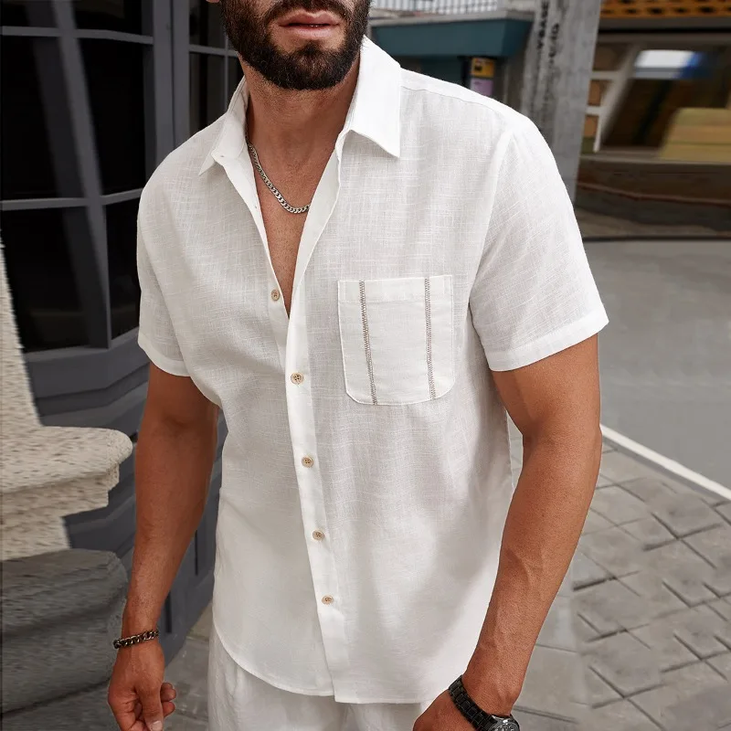 

Mens White Pure Cotton Short Sleeved Shirt Is Comfortable and Breathable