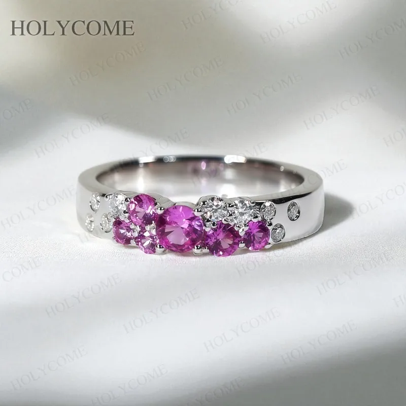 Lab Grown Pink Sapphire Band for Men Women Lab Grown Diamond Rings D VVS1 Round Cut for Wedding Anniversary Gift Fine Jewelry