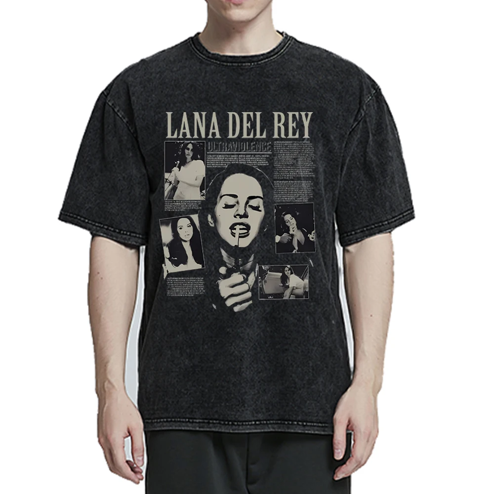Singer Lana Del Rey Washed T-Shirt Harajuku Men Women Retro Short-Sleeve Fashion T-Shirts Oversized Cotton Tees Streetwear