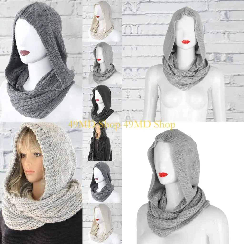 49MD Winter Hat for Women Hooded for Infinity Scarf Pullover Knit Cap Shawl W