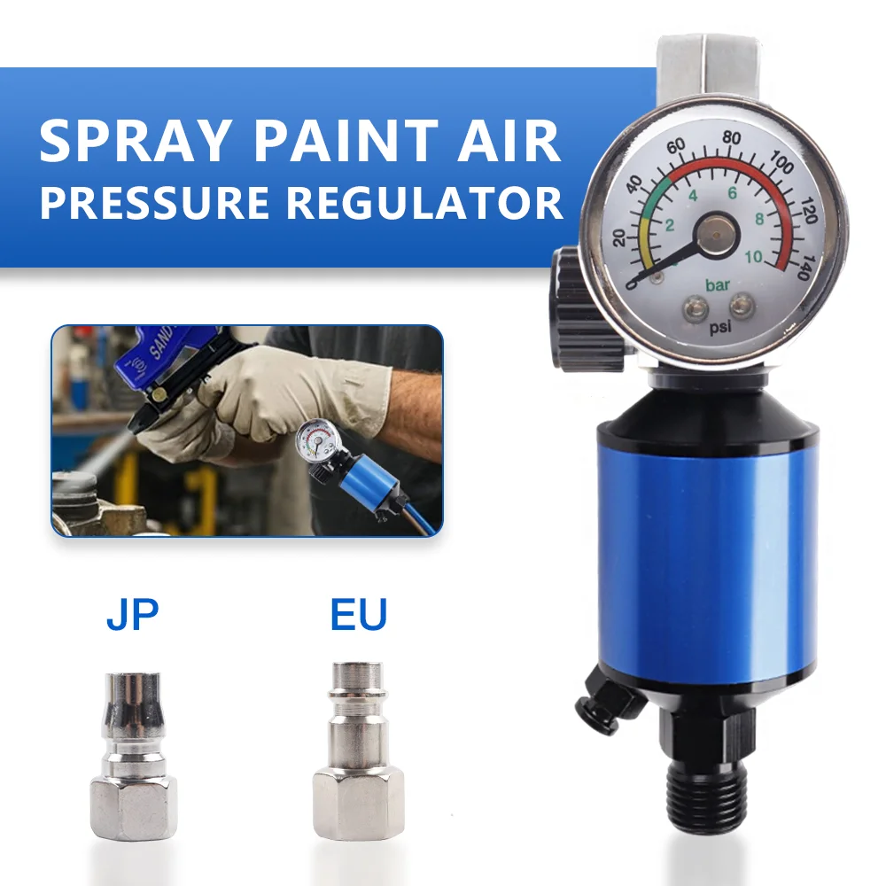 G1/4 Air Filter Pressure Regulator, Spray Gun Pressure Regulator, General Auto Repair Tool, with EU/JP Accessories, for Air Tool