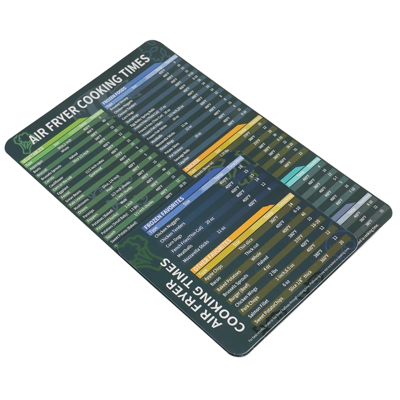 Accesorios Tiempo de cocción, Diagrama de freidora de aire Placa magnética: Guía de referencia rápida para cocinar y freír