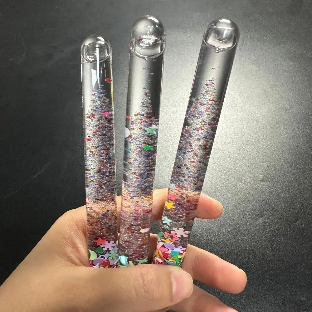 Sensory Stress Relief Liquid Glitter Flashing Stick in-Oil Rotating Decompression Rotating Stick 15cm Fidget Adult