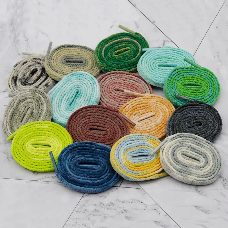 Weiou Lace 20 Pretty Colors Thickness Tie-dye Ropes 8MM Flat Type Artistic Sneaker Boots Cord 60-180CM Shoe Accessory Wholesale