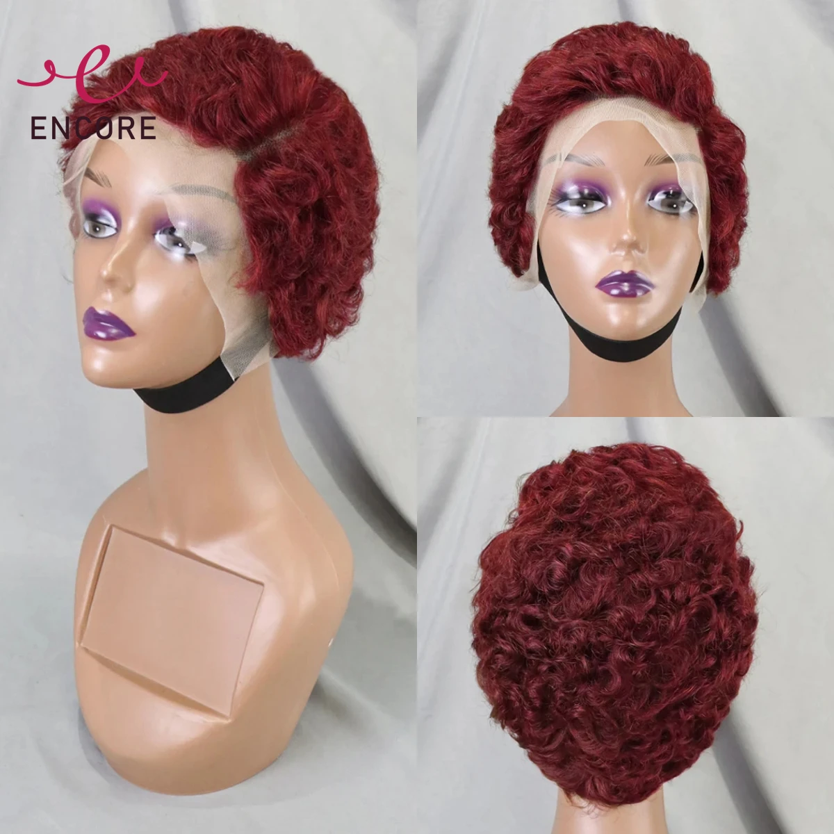 

Burgundy 6inch 180% Density Transparent 13x4 Lace Frontal Bob Wigs Brazilian Remy Human Hair Pixie Cut Short Bob Wigs for Women