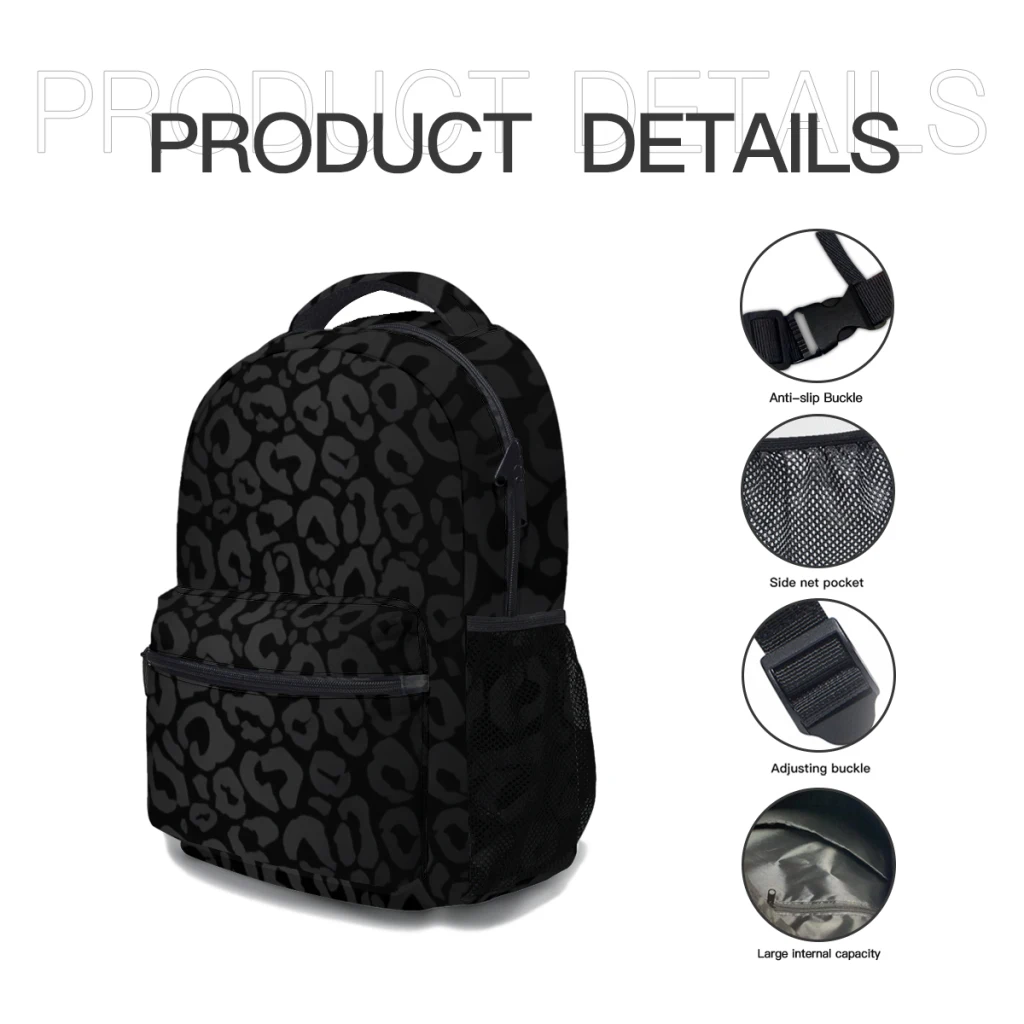 Mochila universitaria con estampado de leopardo negro para niñas, piel de guepardo, alta capacidad, impermeable, 17 pulgadas, nueva moda femenina ﻿ ﻿