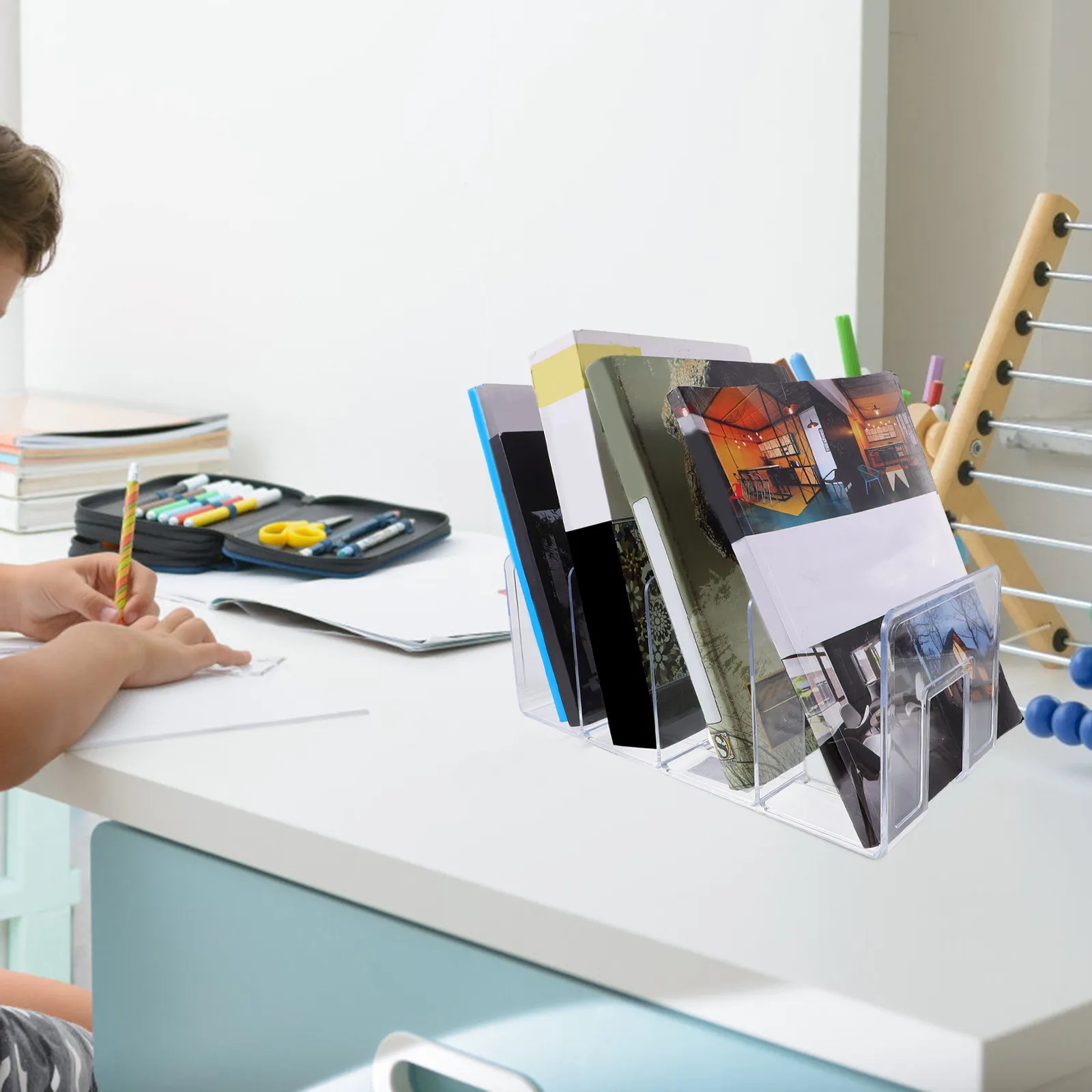 Acrylic Bookend Desktop Book Holder Simple Style Office Table Book Organizer Multi-Function Bookend Shelf Bookends Decorative