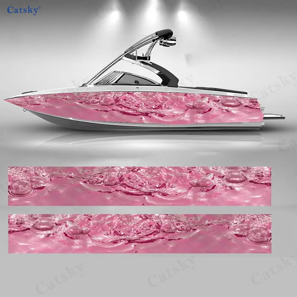 

2 шт. розовых наклеек с узором водной волны для корпуса лодки, водонепроницаемые виниловые наклейки из ПВХ для рыболовных лодок, прочные и стильные.