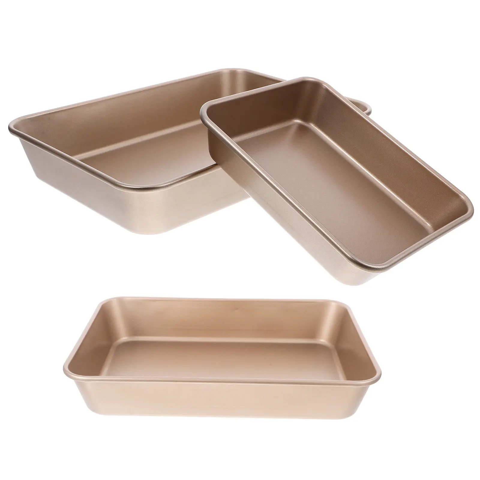 3Pcs 9 11 13 Inch Deep Baking Pan Set Nonstick Heavy Duty Carbon Steel Rectangle Cake Pan Lasagna Casserole Brownies Tray Gold