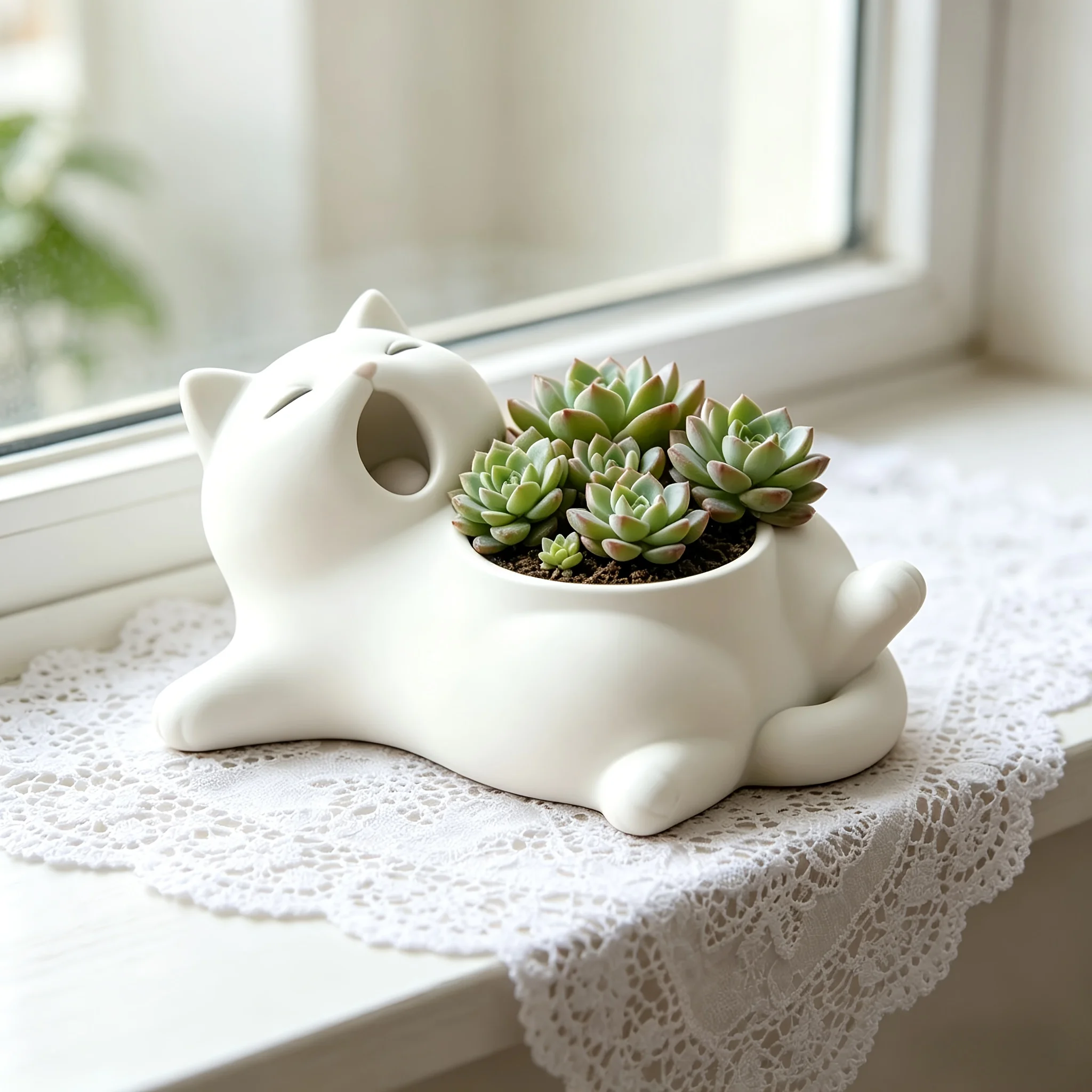 

1-Piece Cat Yawning Shape Flower Pot 3D Printed Yawning Cat Succulent Flower Pot Design Desktop Ornament Creative Green Plant Office Decoration