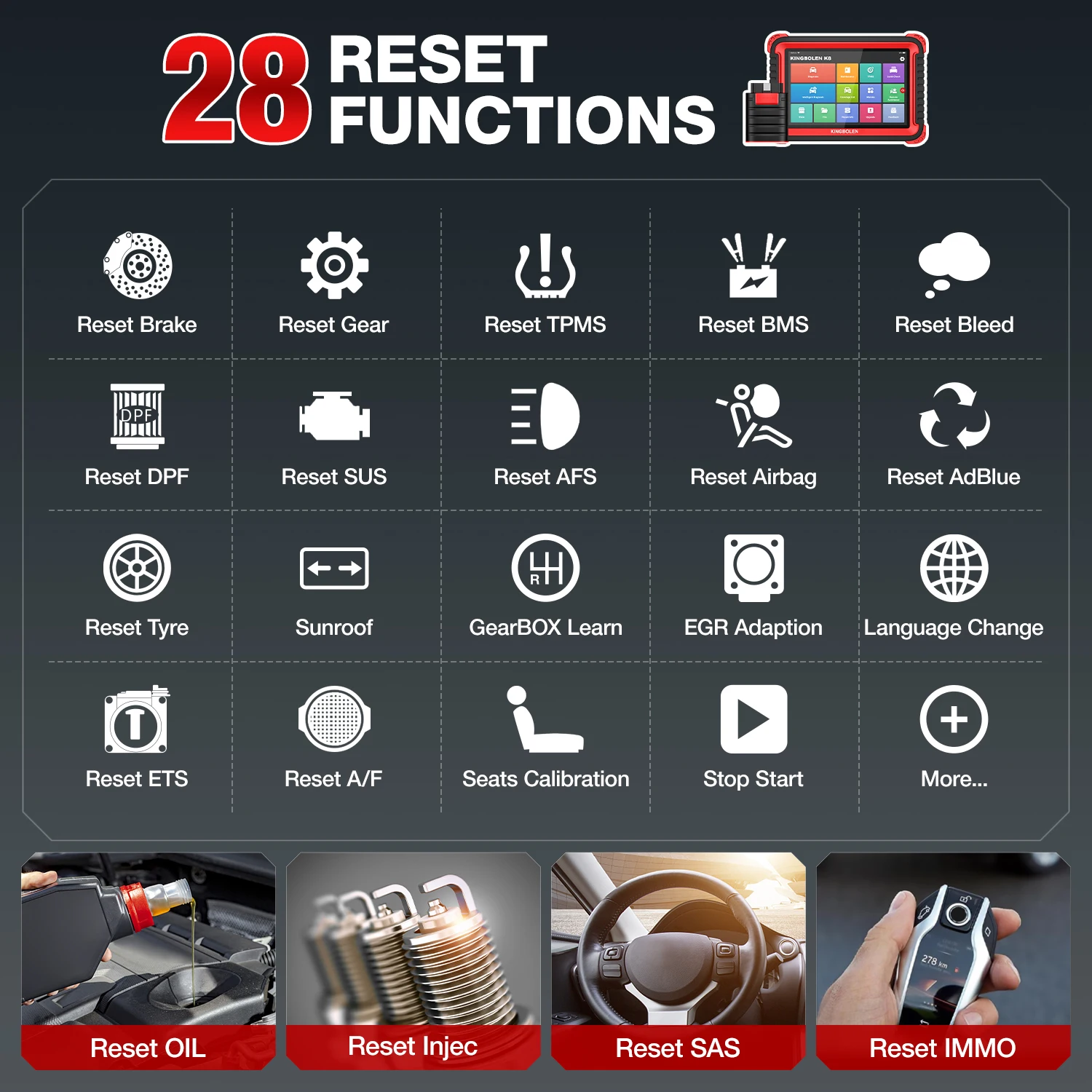 USA Warehouse Kingbolen K8 Volledige systeem-autoscanner voor alle auto's, 2 jaar gratis update