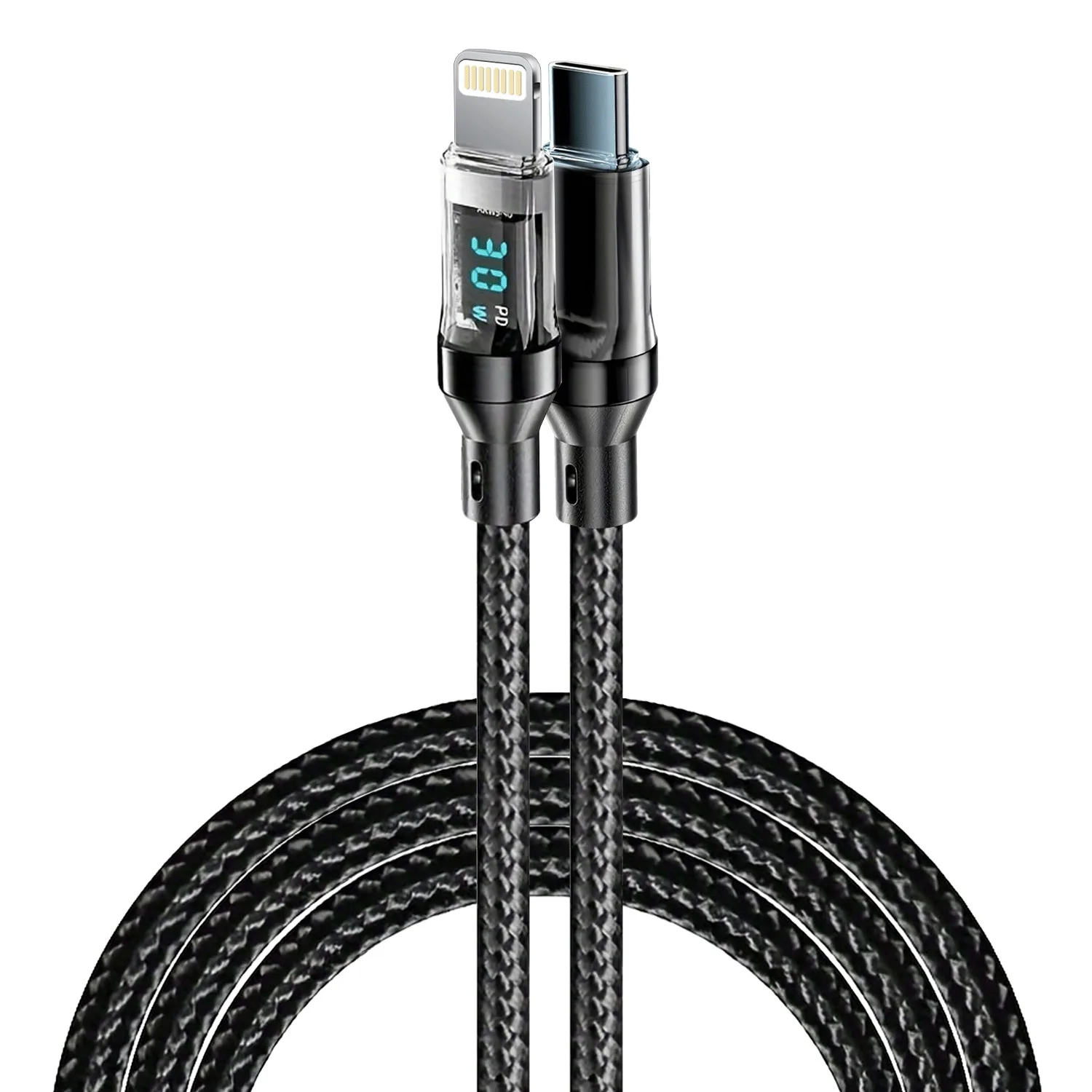 OOZCC PD 27W MAX Schnellladekabel mit LCD-Anzeige Transparentes Gehäuse Datenübertragung, USB-A Typ-C zu Lightning-Kabel für iPhone 8-14 P
