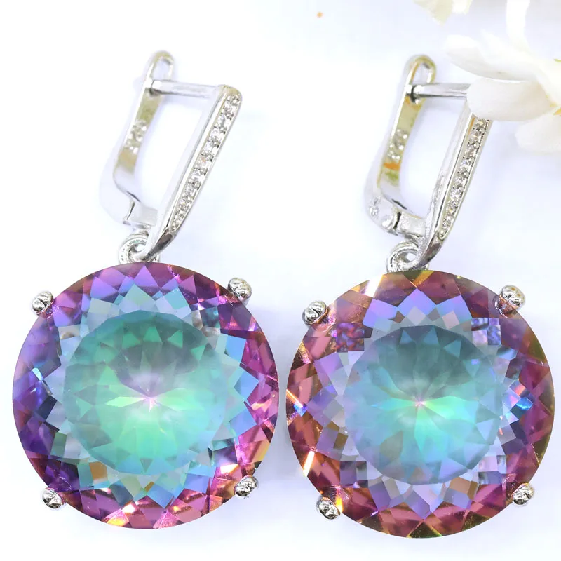 35x20mm Dazzling created Fire Rainbow Mystic Topaz London Blue Topaz CZ Women Dating Silver plated Dangle Earrings
