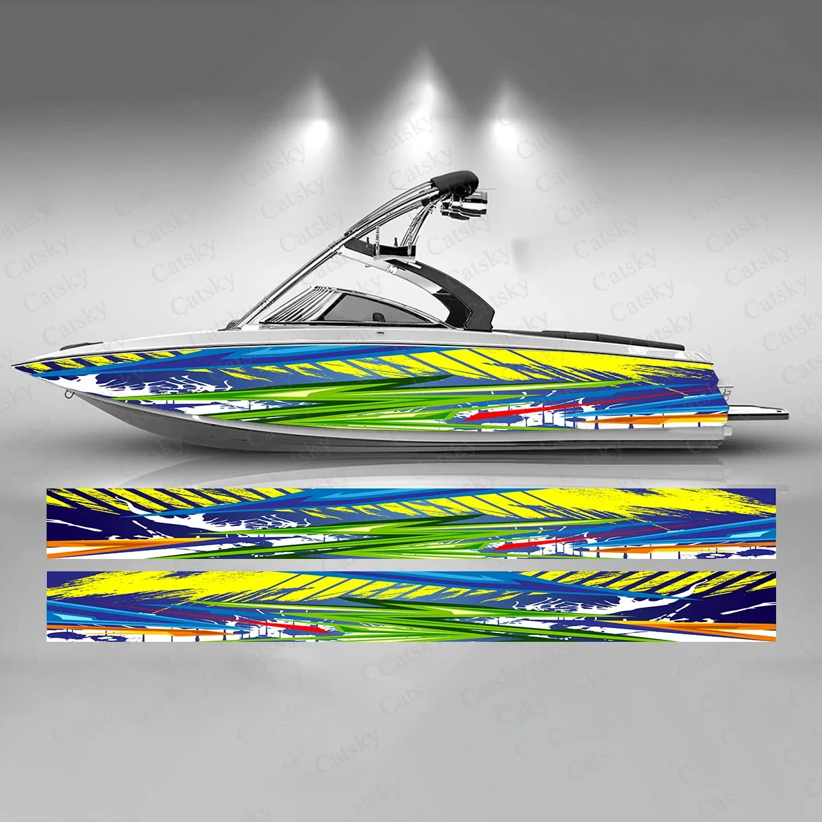 Colorful Lightning Lines Gradient Beautiful Boat Sticker Vinyl Ship Pontoon Deck Boat Fishing Decorative Pontoon Boats Decal