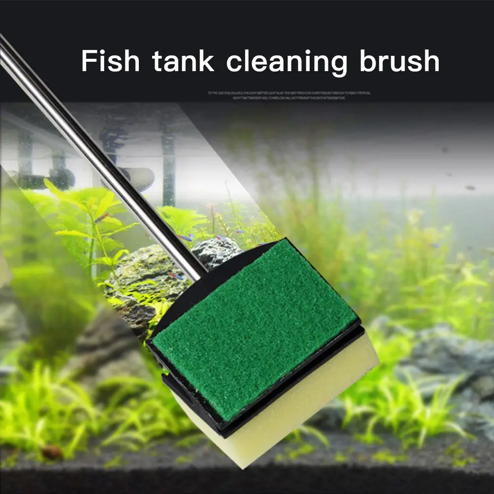 Double-sided Glass Long Handle Fish Tank Clean Cleaning Tool Kit Sponge Brush Aquarium Cleaner