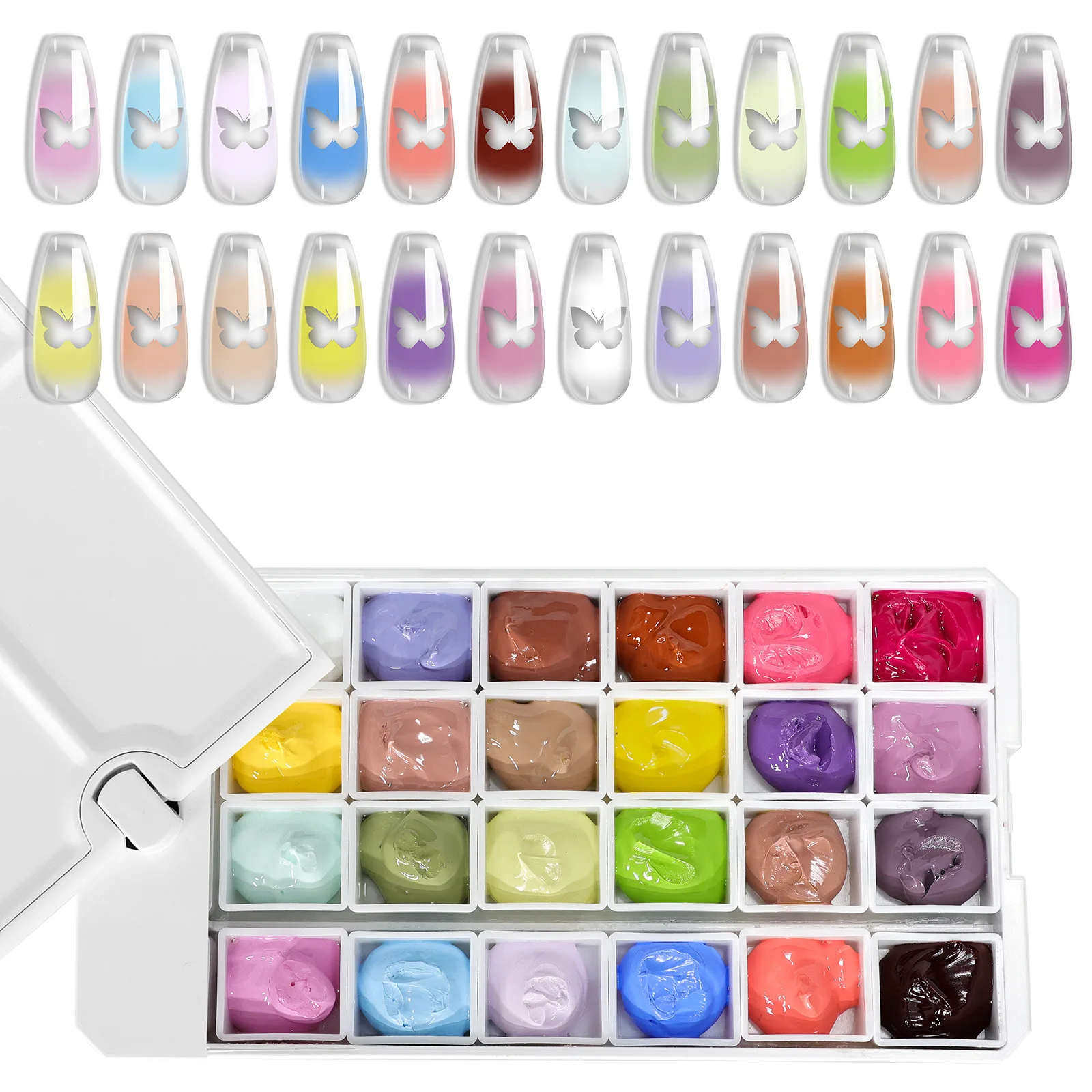 24Colors Gradient Pat Painting Gel Nail Art Gradient Color DIY Design Gel Quick Flower Paint UV/LED Gel Nail Polish for Manicure