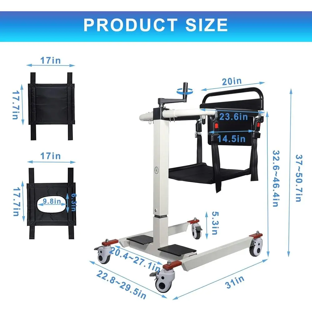 كرسي رفع المريض الصلب المحمول مع ارتفاع قابل للتعديل للاستخدام المنزلي والحمام، كرسي متحرك يمكن الوصول إليه، مثالي لسيارة المسنين
