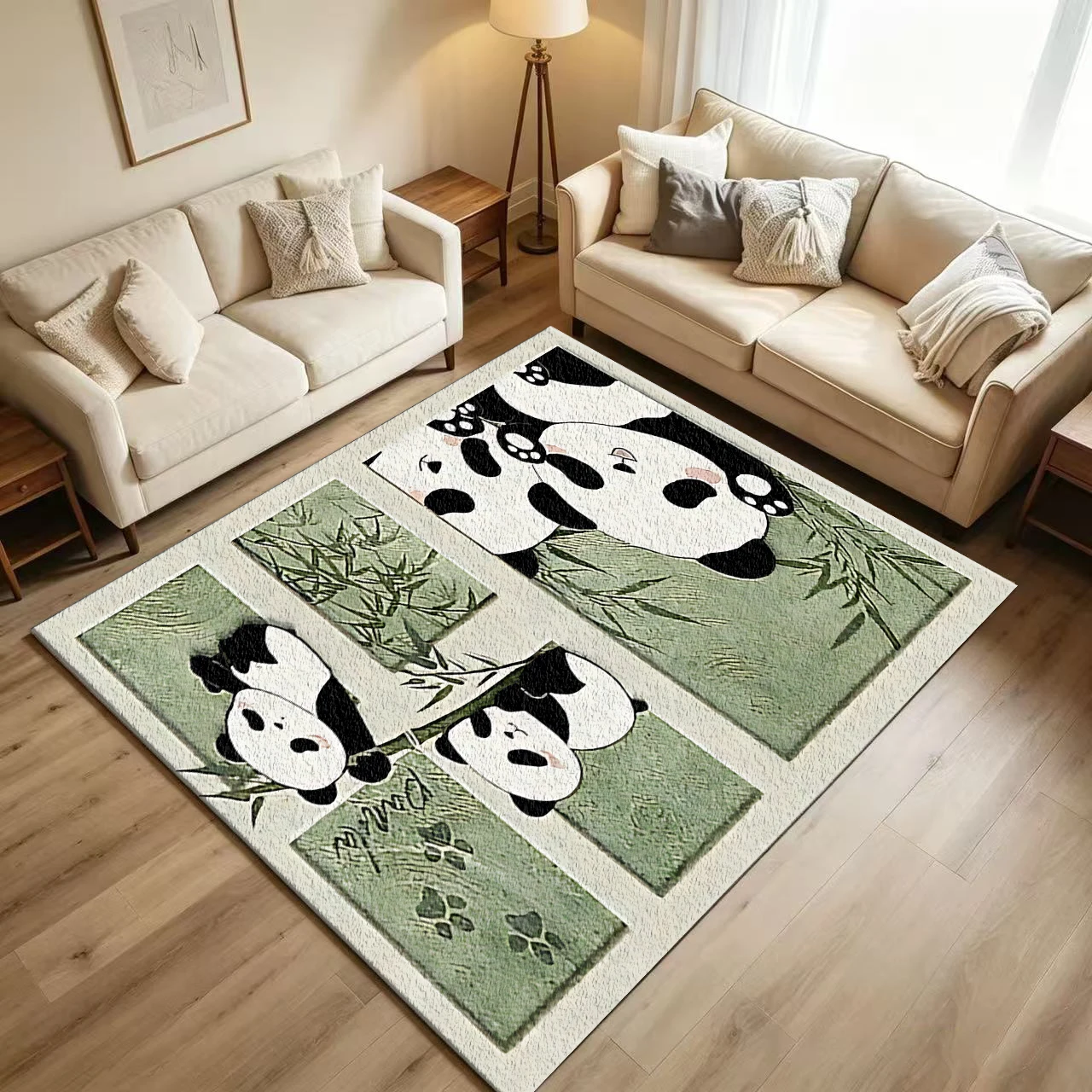 Cute Panda Bamboo Patchwork Carpet Non-Slip Washable Floor Rug Suitable for Children's Bedroom Nursery Home Decoration
