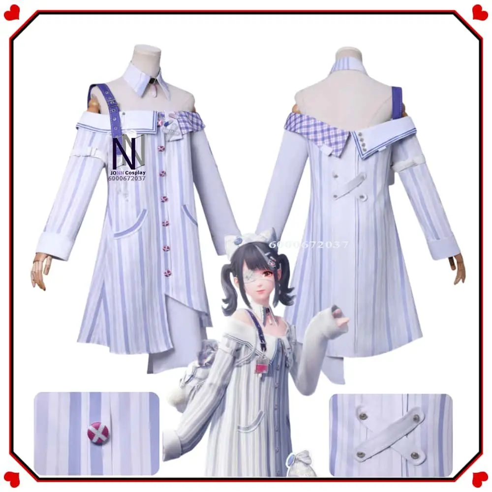 

Game Infinity Nikki Cosplay Costume Anime Role Playing New Patient Gown Outfit with Blindfold Errings for Women Comic Con Party