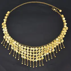 Fashion Alloy Coins Tassel Waist Chain for Woman Ethnic Sexy Belly Button Chain Belt Adjustable Jewelry