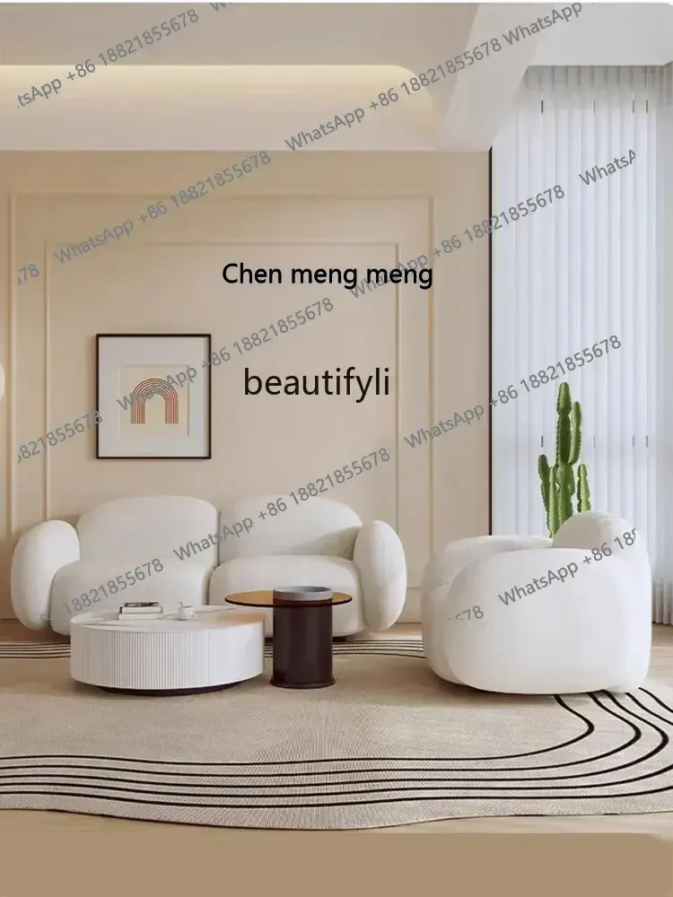 S7486 ss French Cream Style Living Room Cloud Sofa Small Apartment Sofa Tofu Block Silent Style Fabric Single Double Seat furnit