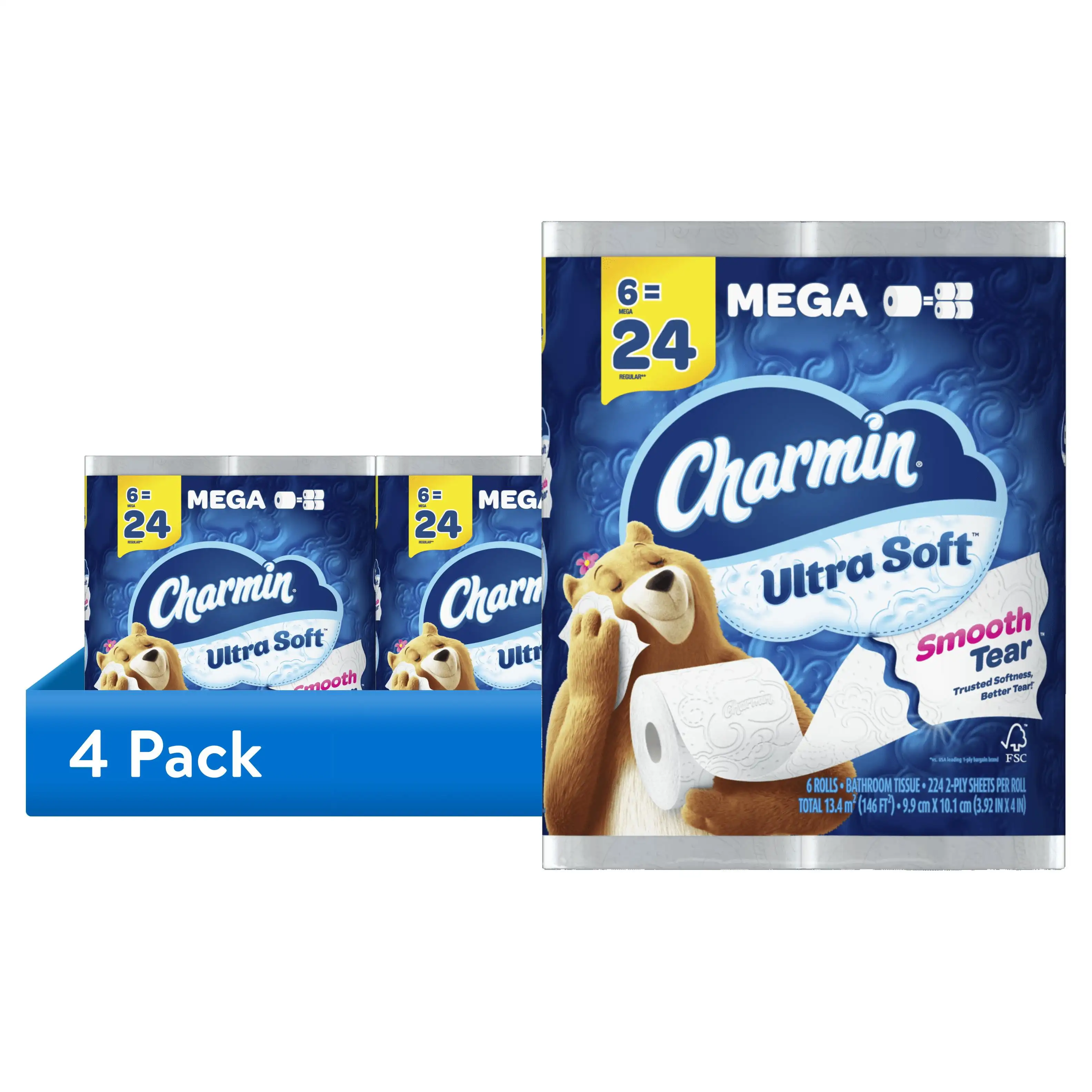 

4 Pack ULTRA SOFT Toilet Tissue Dry 2 Ply Unscented Remove Residue and Absorb Moisture for A Clean Remove Odor