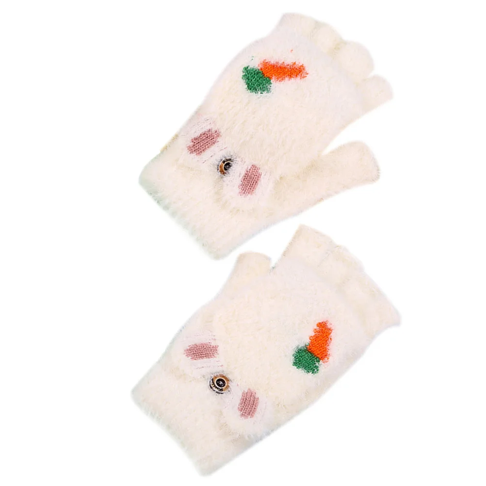 

1 Pair Cartoon Carrot Thickened Warm Winter Gloves For Kids Women Fingerless Half Cover Thermal Insulation Lightweight Durable