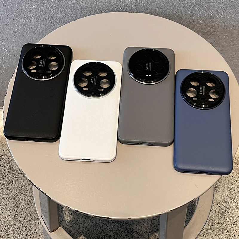 Premium Vegan Leather Case For Xiaomi 14 Ultra Plain Cover with Camera Lens Protection Shockproof