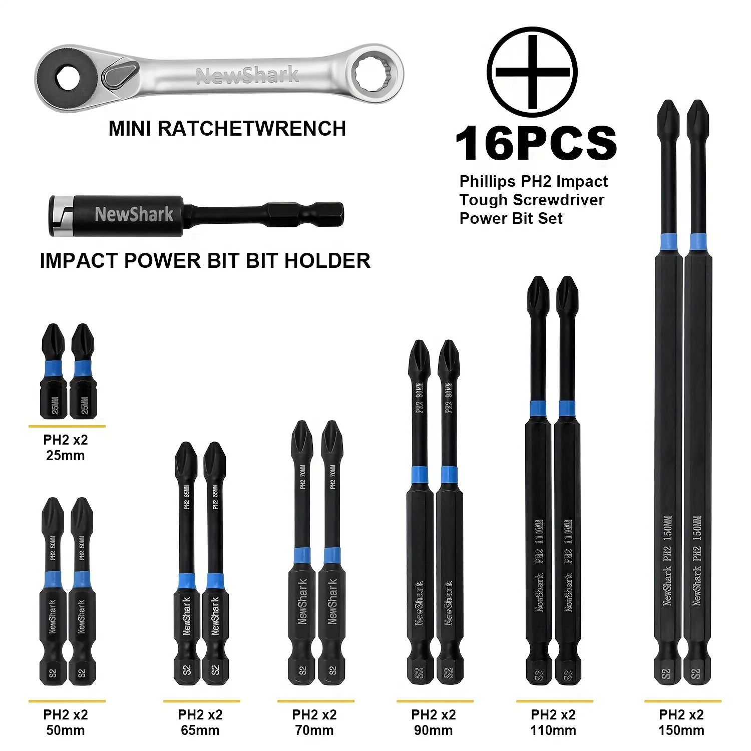 16Pieces Impact Driver Bit Set,Cross Impact High Hardness Hand Drill Bit Screw Electric Screwdriver Set,for Power Drills Tools