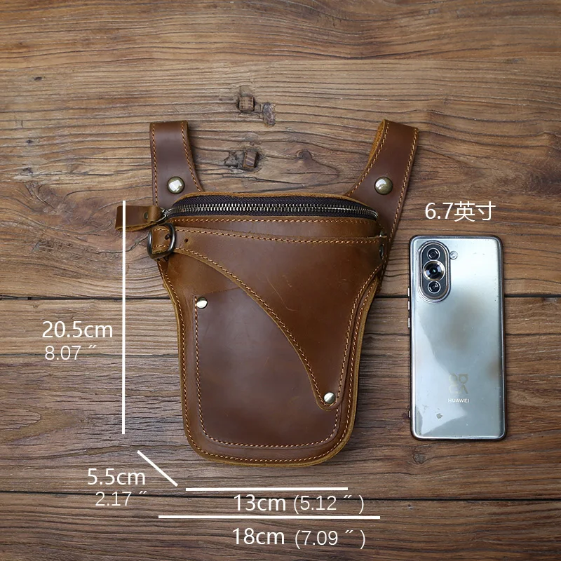 Nzpj Vintage Echt leder Herren Hüft tasche natürliche Rindsleder Outdoor Motorrad Herren tasche verrückte Pferd Leder Handy tasche – Detail 3