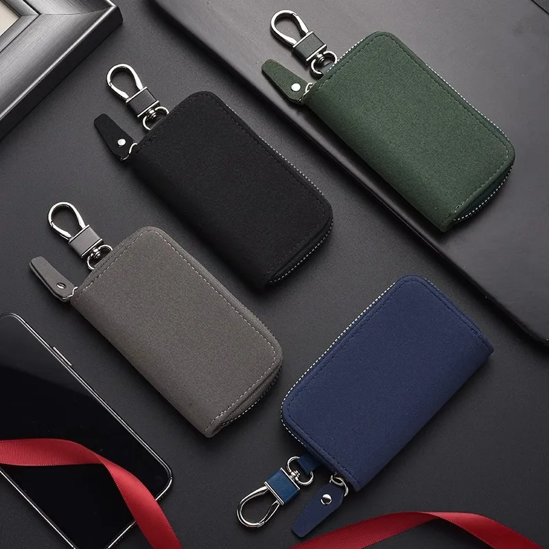 Leather Key Wallet Organizer Pouch for Men Women Large Capacity Car Key Holder Case Mini Card Bag