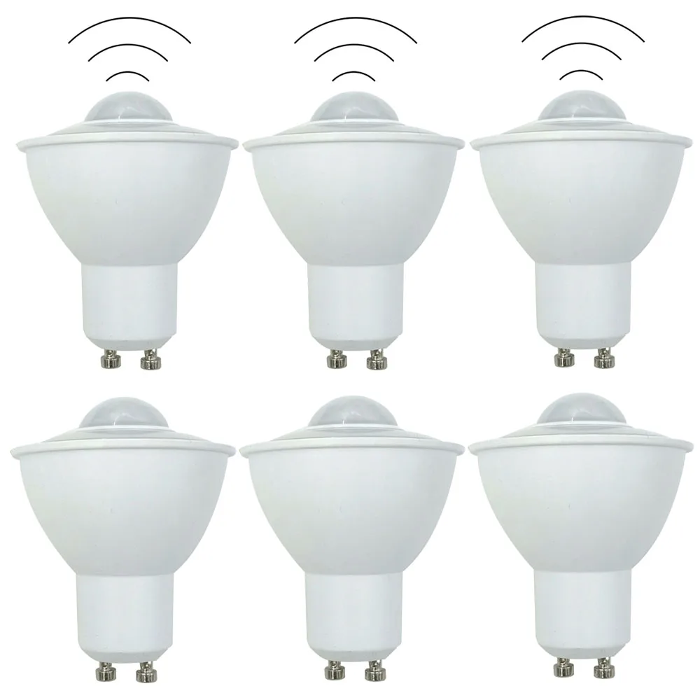 

6-Piece PIR Motion Sensor LED GU10 Bulbs 6W 85-265V AC for Ceiling Downlight Passage Corridor Walkway Lighting