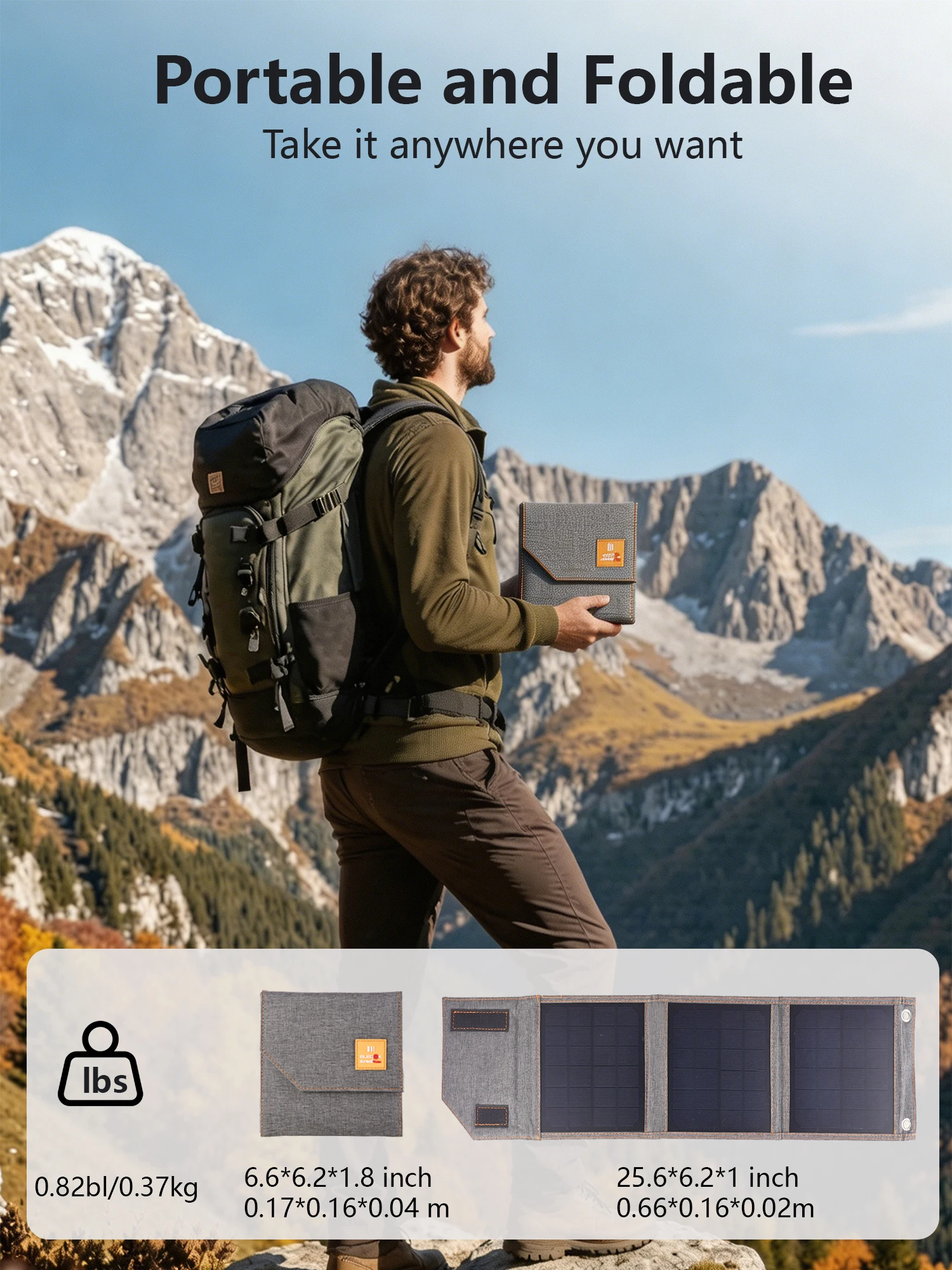 ELEGEEK15W Tragbares Solarpanel, faltbares Solarladegerät für Handys, Powerbank, DC & USB 5V Dual-Ausgang für Outdoor-Camping