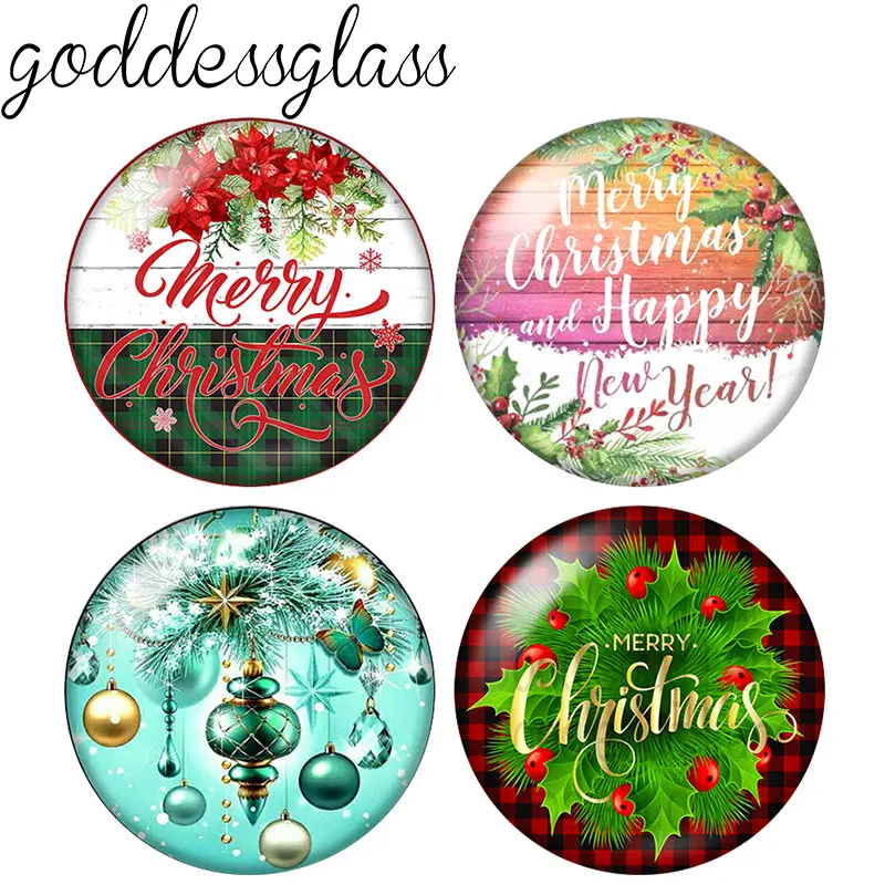 New Merry Christmas Words leaves Garland 10pcs 12mm/18mm/20mm/25mm Round photo glass cabochon demo flat back Making findings