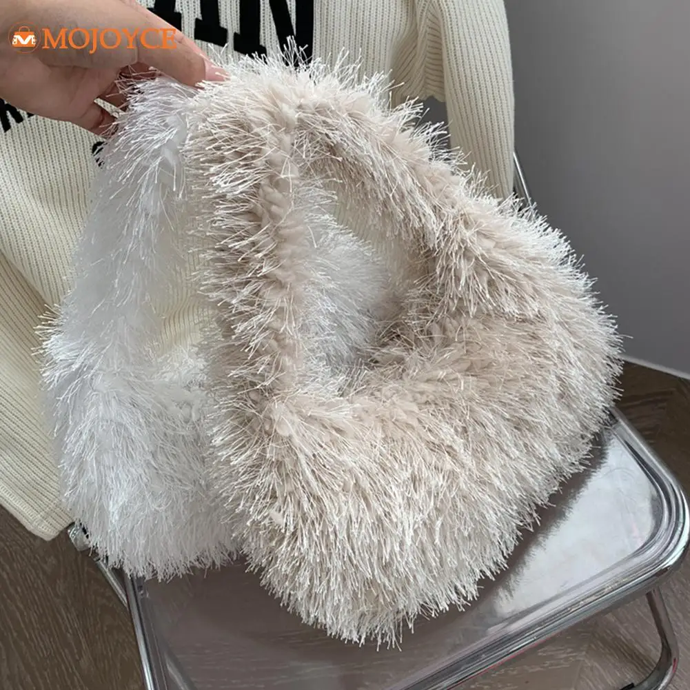 2023 Winter Women Plush Hobo Bag Y2K New Luxury Furry Soft Handbag Girls Fashion Fluffy Tote Wallet Faux Fur Shopper Small Purse