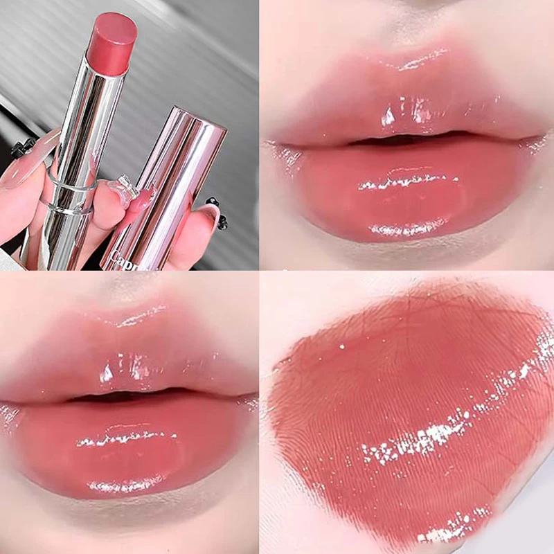 Cappuvini Clear Jelly Solid Lip Gloss Crystal Mirror Water Light Lipstick Lightweight Moisturizing Brightening Lip Tint Cosmetic
