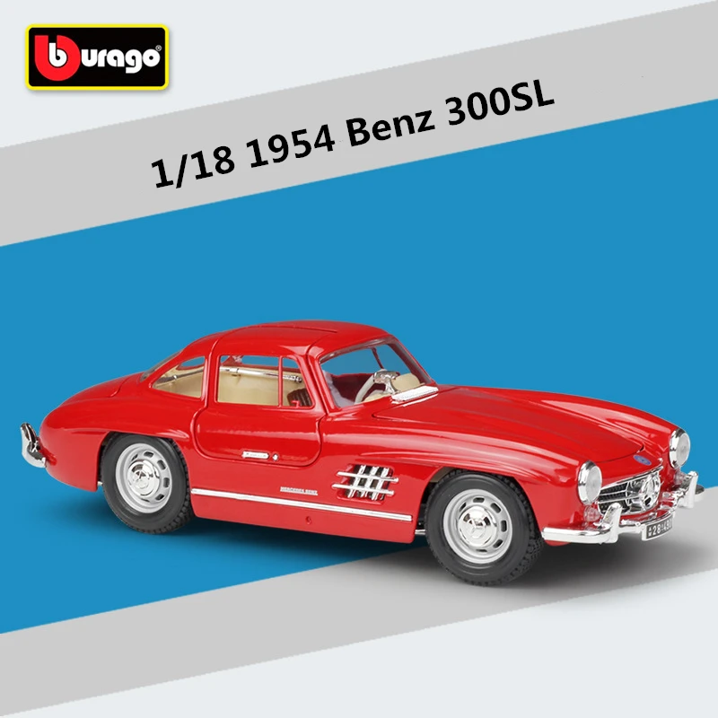 Bburago 1:18 1954 Mercedes-Benz 300SL Alloy Sports Car Model Diecasts Metal Toy Classic Old Car Model Collection Childrens Gifts