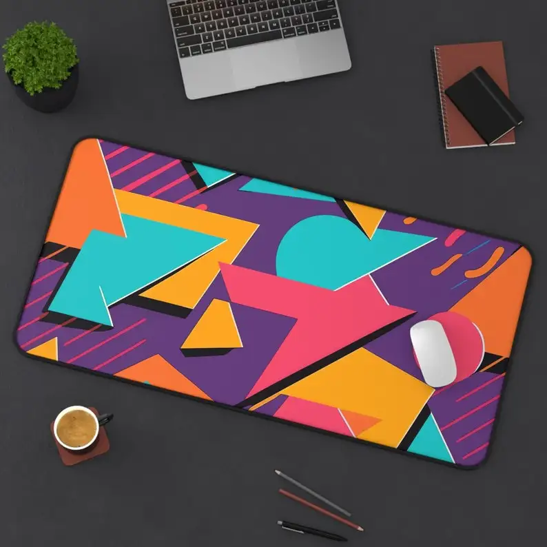 Purple Patterned Desk Mat, Colorful Desktop Decoration, Office Accessory, Gamer Gift, Unique Workstation Decor Kawaii Desk Pad