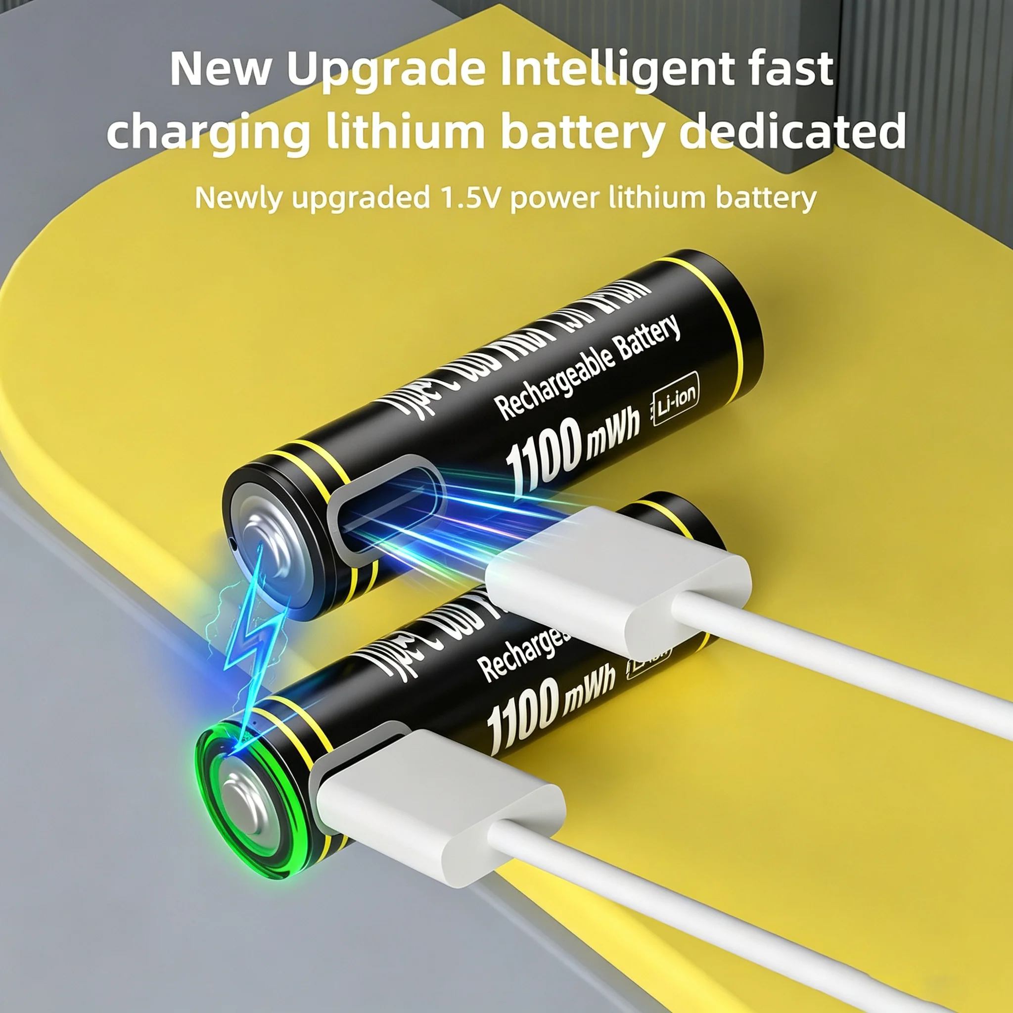 CHICNOD AAA 1.5V 1100mWh Rechargeable Li-ion Battery USB Type-C Direct Charging Black High Capacity for Remote Control Toys