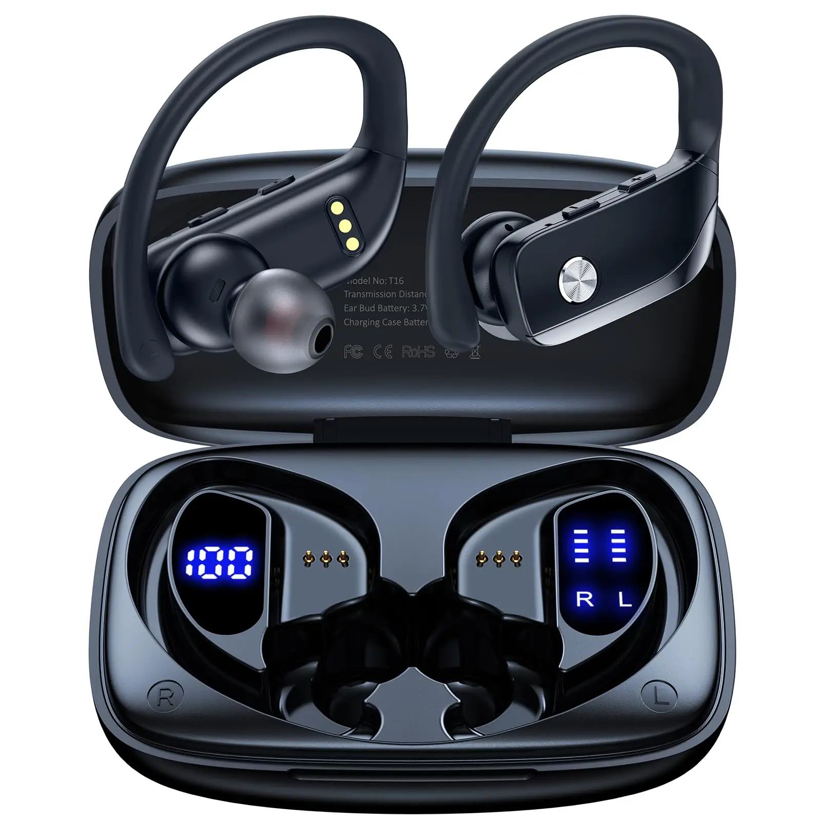 

Silnek TWS Earhook Спортивные наушники для фитнеса со светодиодным дисплеем Bluetooth Handsfree Вызов с шумоподавлением Беспроводные наушники-вкладыши Airbuds