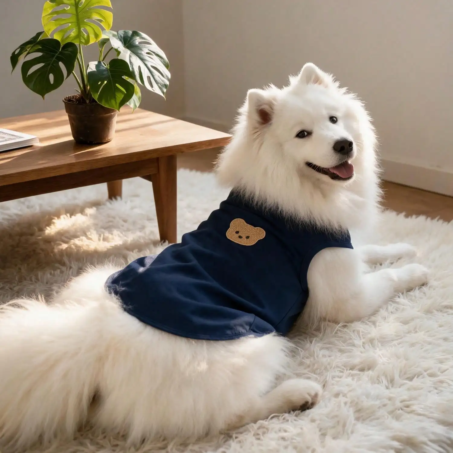 Ärmelloses Rollkragen-Hundeweste für große Hunde, weiche Strickkleidung für Haustiere mit niedlichem Bären-Applikationsaufnäher, warmes Hausoutfit – Detail 39